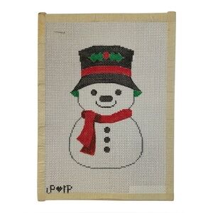 JP Needlepoint Canvas Snowman New Hand Painted Ornament Vintage 90’s